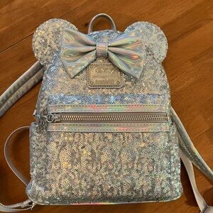 Disney Loungefly Irridescent Silver Sequin Backpack